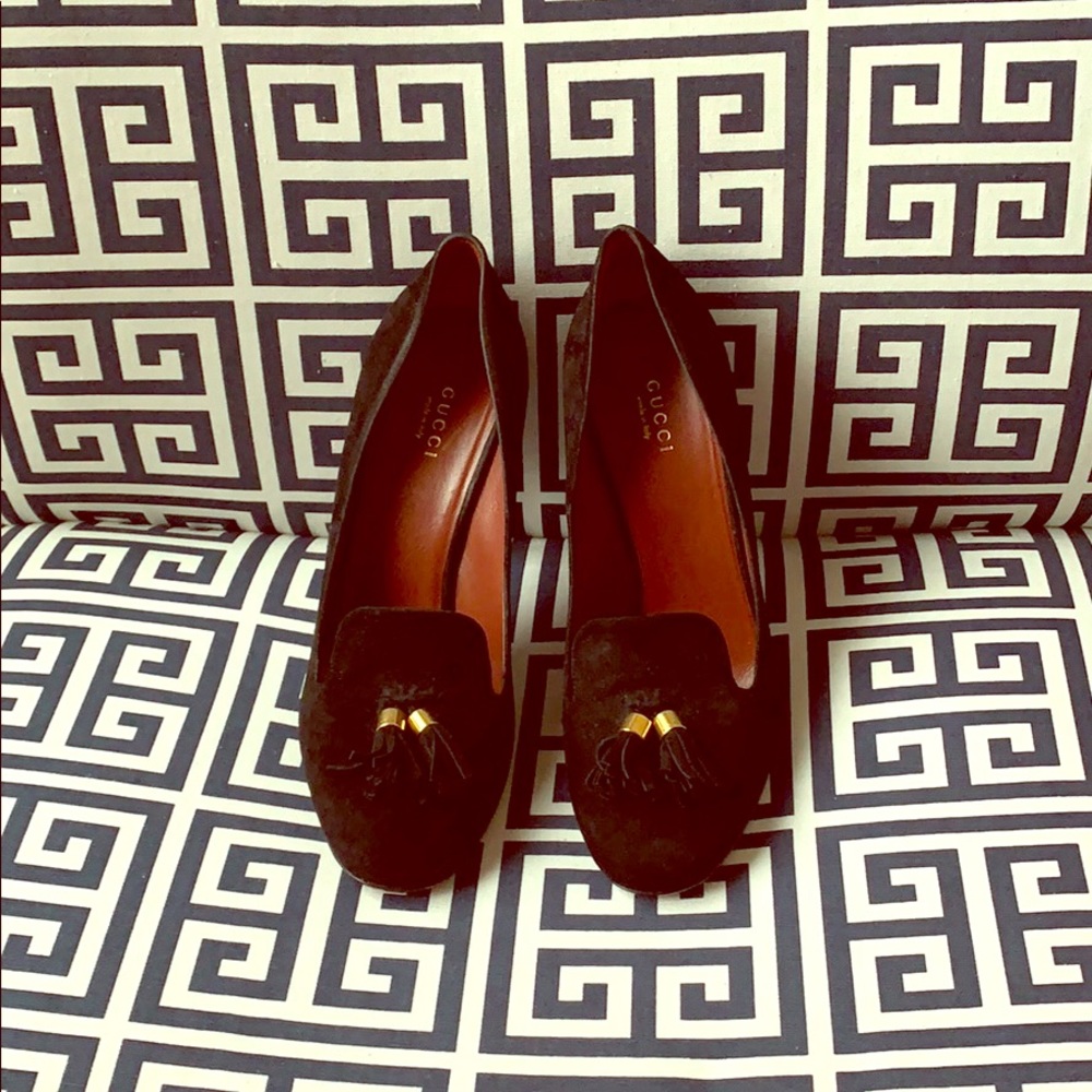 Black Suede Gucci Mischa Tassel Pumps